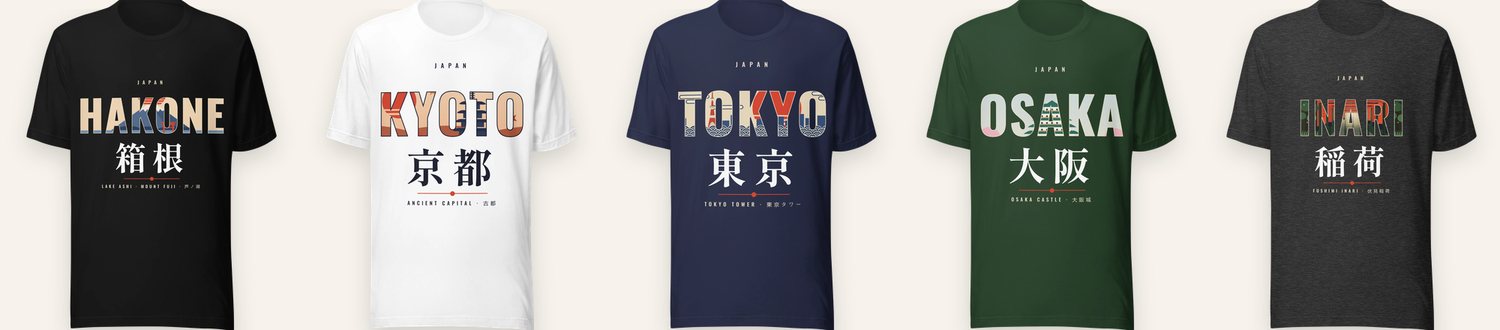 Camisetas Hakone, Kioto, Tokio, Osaka e Inari de Nippon Drop